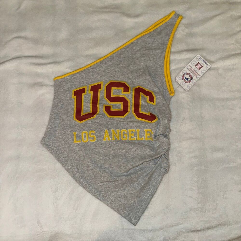 USC Los Angeles Women’s Large Asymmetrical One Shoulder Tank Top Gray Red NWT